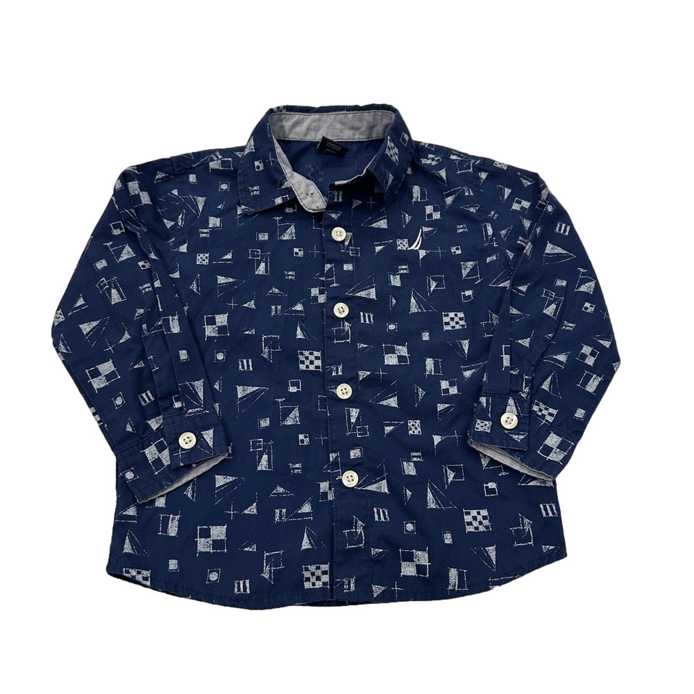 4/20$ Nautica Navy Blue Baby Toddler Button Down Shirt size 24 months